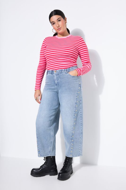 Jean Barrel avec rivets fantaisie, jambe ballon et taille haute