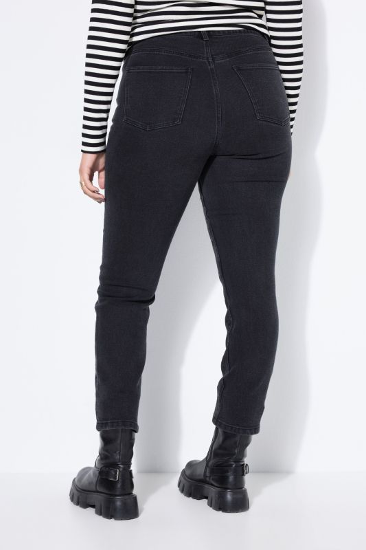 Jean Mom 5 poches, fleurs brodées sur le devant