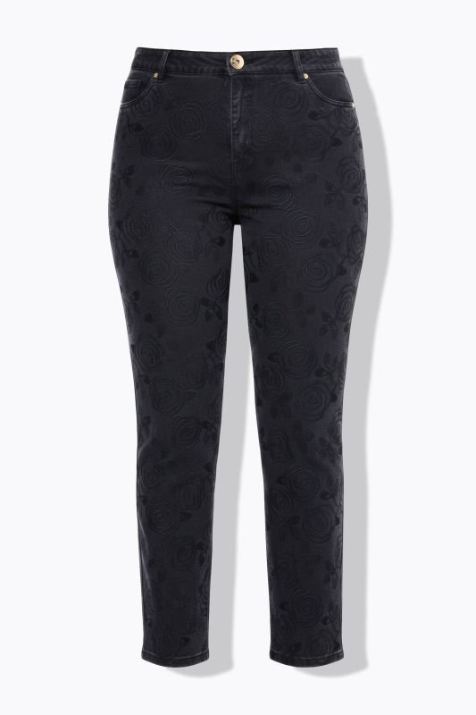 Jean Mom 5 poches, fleurs brodées sur le devant