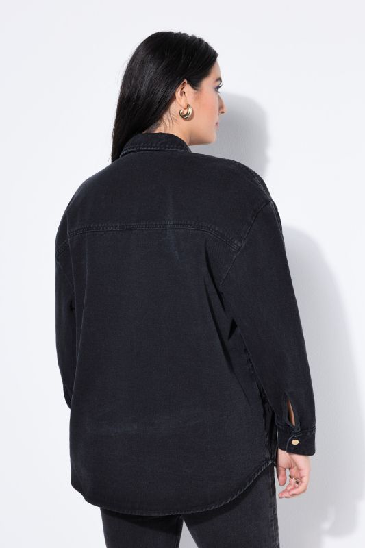 Chemise en jean oversize, tissu denim avec broderie all-over