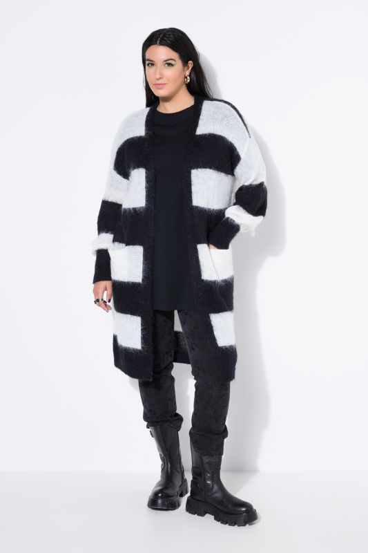 Cardigan long à larges rayures, coupe ouverte