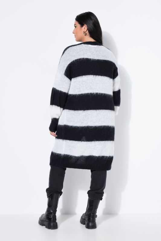 Cardigan long à larges rayures, coupe ouverte