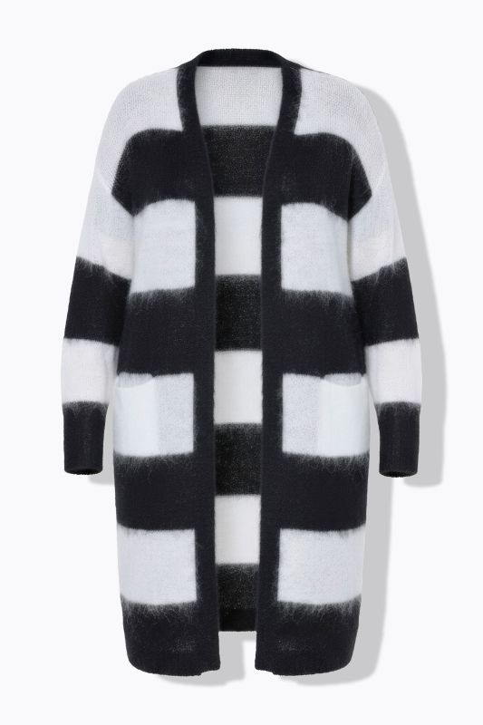 Cardigan long à larges rayures, coupe ouverte