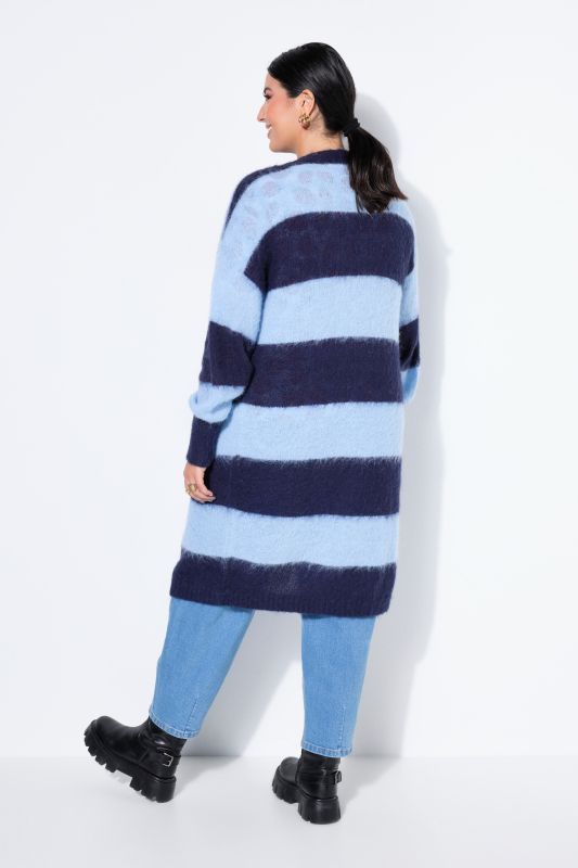 Cardigan long à larges rayures, coupe ouverte