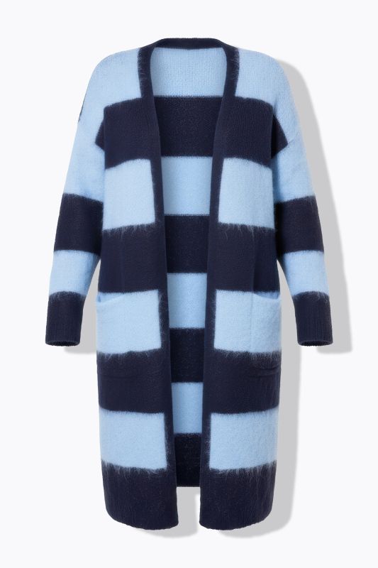 Cardigan long à larges rayures, coupe ouverte