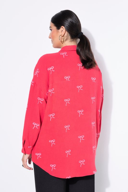 Chemisier oversize en mousseline, nœuds brodés