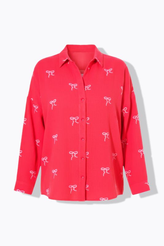 Chemisier oversize en mousseline, nœuds brodés