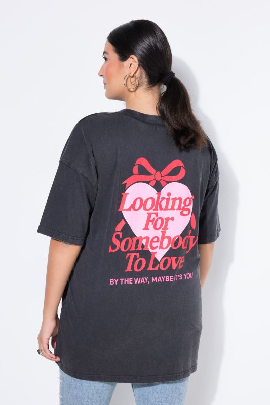 T-shirt à imprimé cœur devant, grand imprimé derrière et délavage Acid Wash