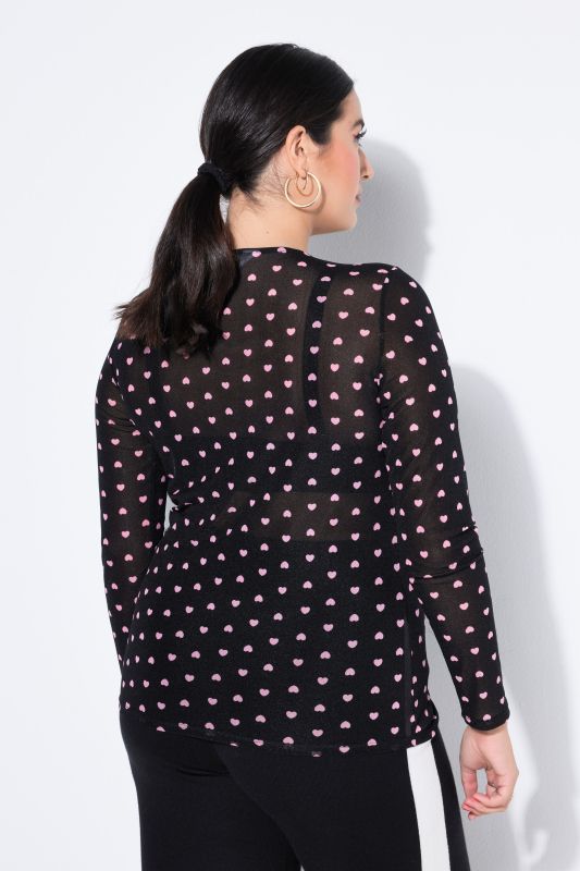 T-shirt slim à manches longues, en mesh avec motif cœur
