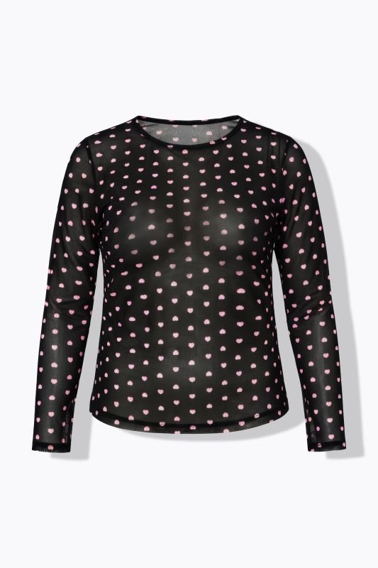 T-shirt slim à manches longues, en mesh avec motif cœur