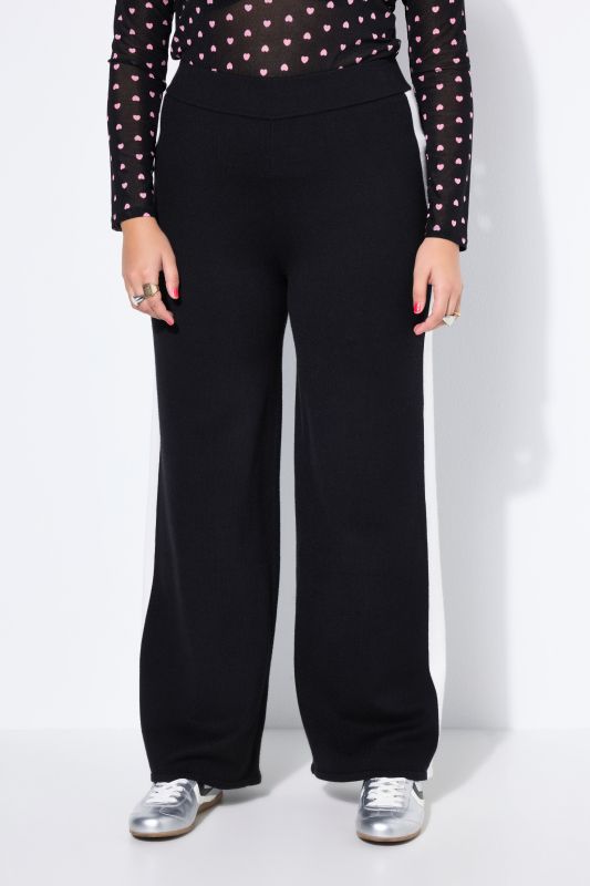 Pantalon droit en maille à taille élastique et galons