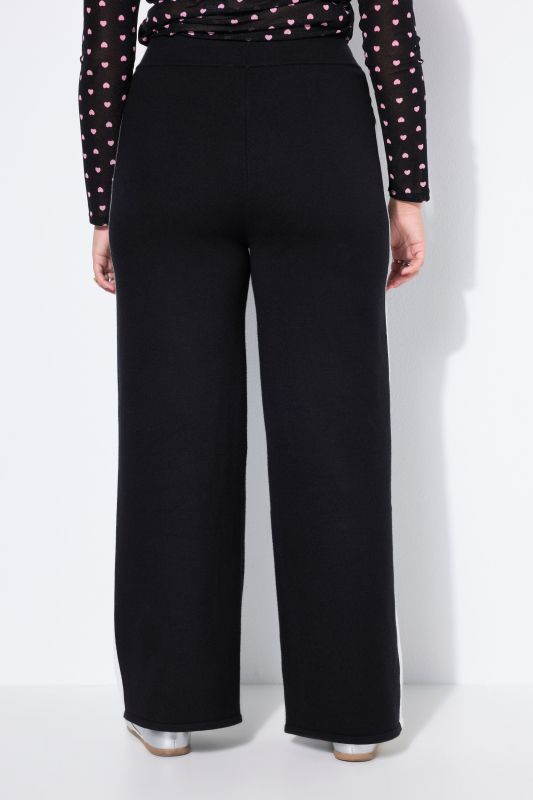 Pantalon droit en maille à taille élastique et galons