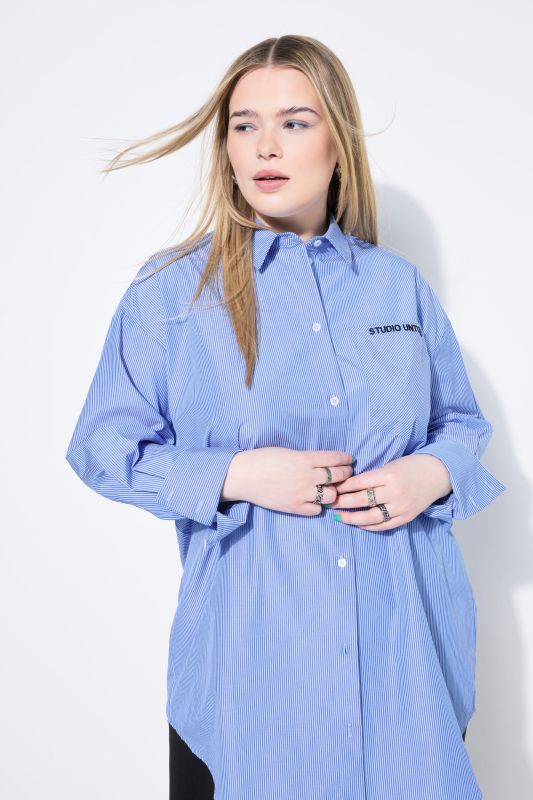 Chemisier oversize à rayures, poche brodée