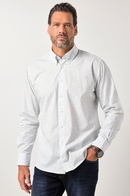 Chemise JP 1880 à motif floral, manches longues et col à pointes boutonnées, coupe Modern Fit - jusqu'au 8 XL