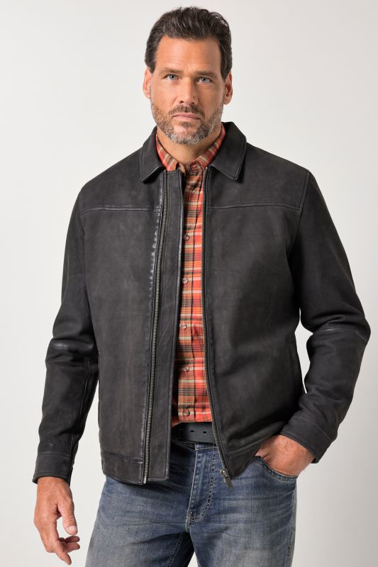 Veste JP 1880 en véritable en cuir d'agneau, coupe blouson et col chemise - jusqu'au 7 XL