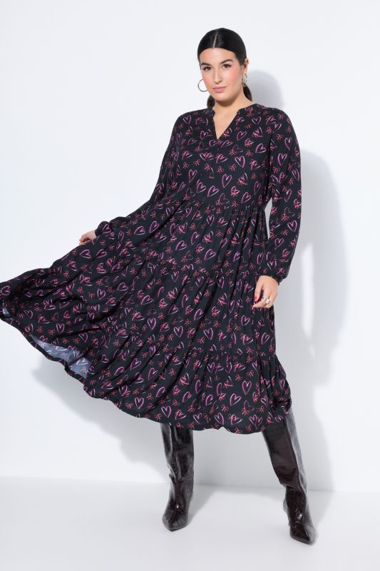 Robe maxi avec volants, col en V, nœuds et cœurs