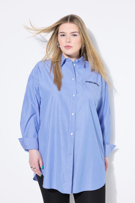 Chemisier oversize à rayures, poche brodée