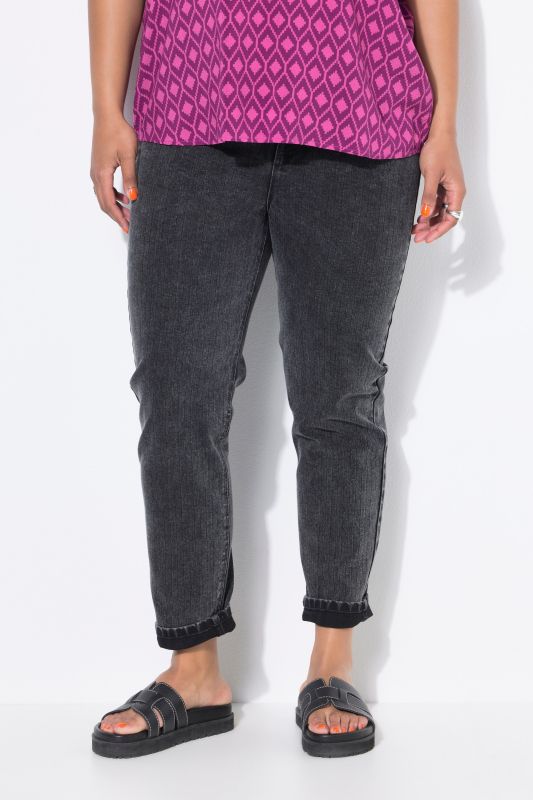 Jean Mom 5 poches, fines rayures