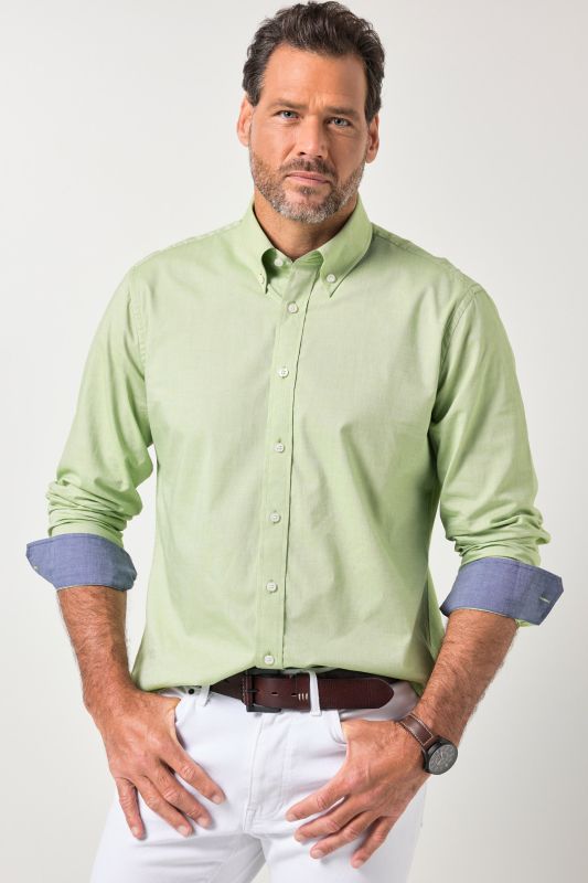 Chemise JP 1880 TwoTone, manches longues et col à pointes boutonnées, coupe Modern Fit - jusqu'au 8 XL