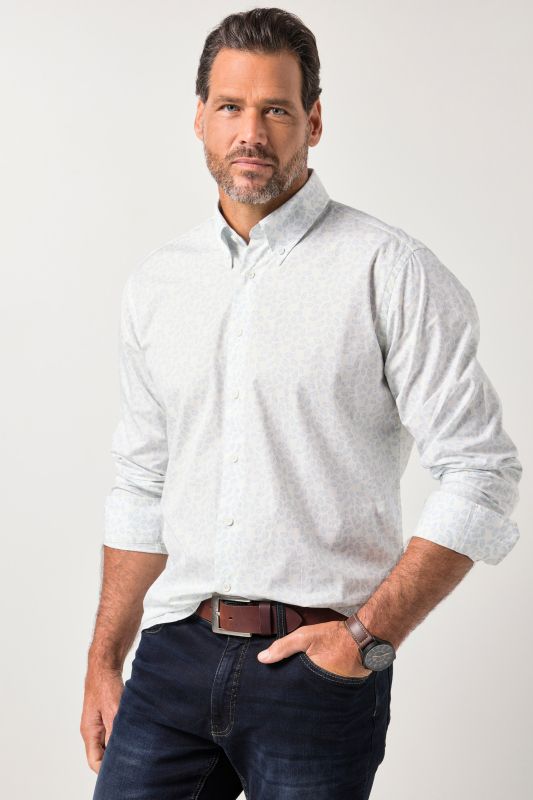 Chemise JP 1880 à motif floral, manches longues et col à pointes boutonnées, coupe Modern Fit - jusqu'au 8 XL