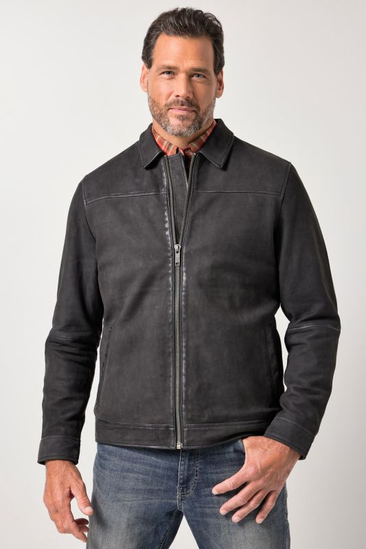Veste JP 1880 en véritable en cuir d'agneau, coupe blouson et col chemise - jusqu'au 7 XL