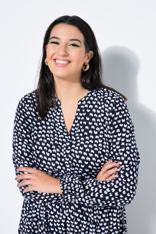 Robe maxi, imprimé noir & blanc, coupe évasée