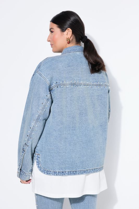 Veste en jean oversize, perles fantaisie, strass