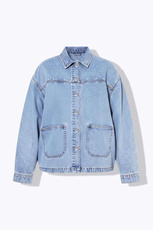 Veste en jean oversize, perles fantaisie, strass