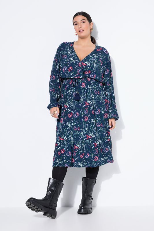 Robe Maxi, imprimé all-over, col V, volants à la base