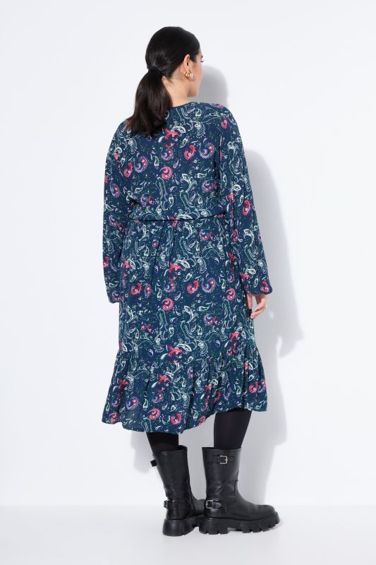 Robe Maxi, imprimé all-over, col V, volants à la base