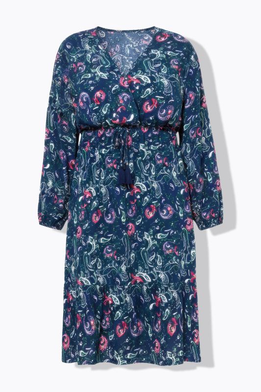 Robe Maxi, imprimé all-over, col V, volants à la base