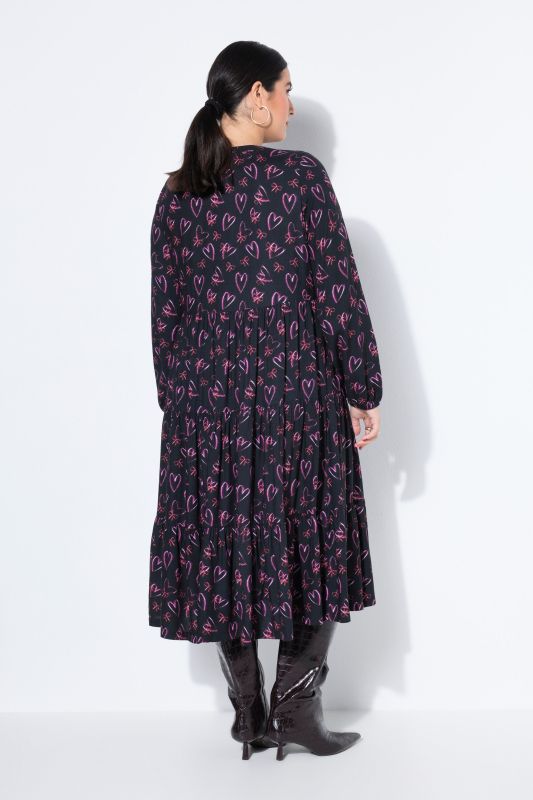 Robe maxi avec volants, col en V, nœuds et cœurs
