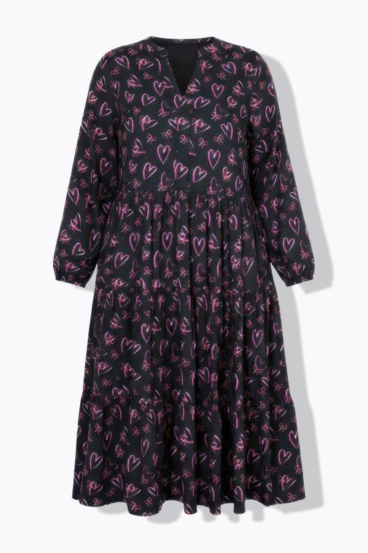 Robe maxi avec volants, col en V, nœuds et cœurs
