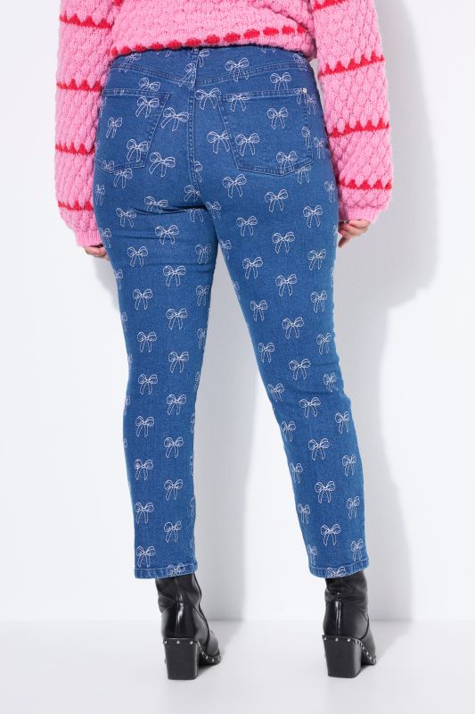 Jean Mom 5 poches, nœuds brodés