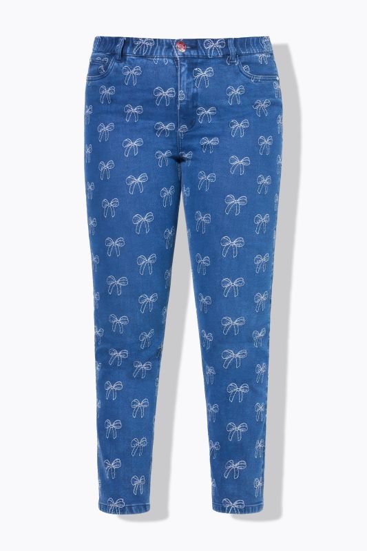 Jean Mom 5 poches, nœuds brodés