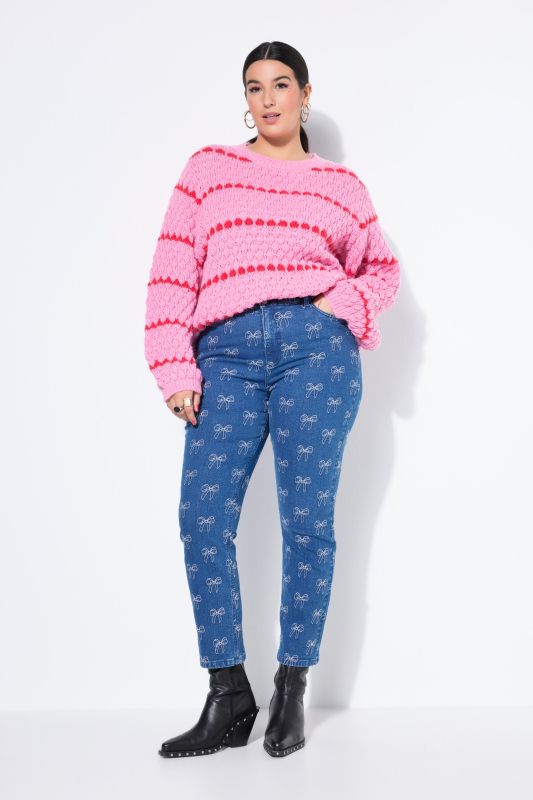 Jean Mom 5 poches, nœuds brodés