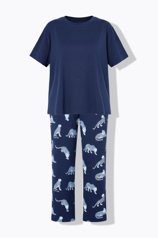 Pyjama composé d'un T-shirt uni et d'un pantalon à léopards