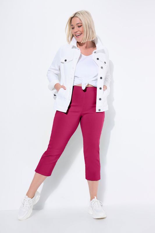 Pantalon en bengaline stretch. Longueur au mollet et taille élastique