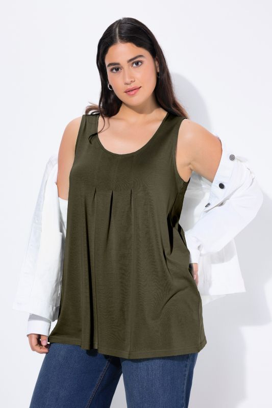 Débardeur en modal à jolis plis creux. Coupe évasée, encolure ronde et larges bretelles