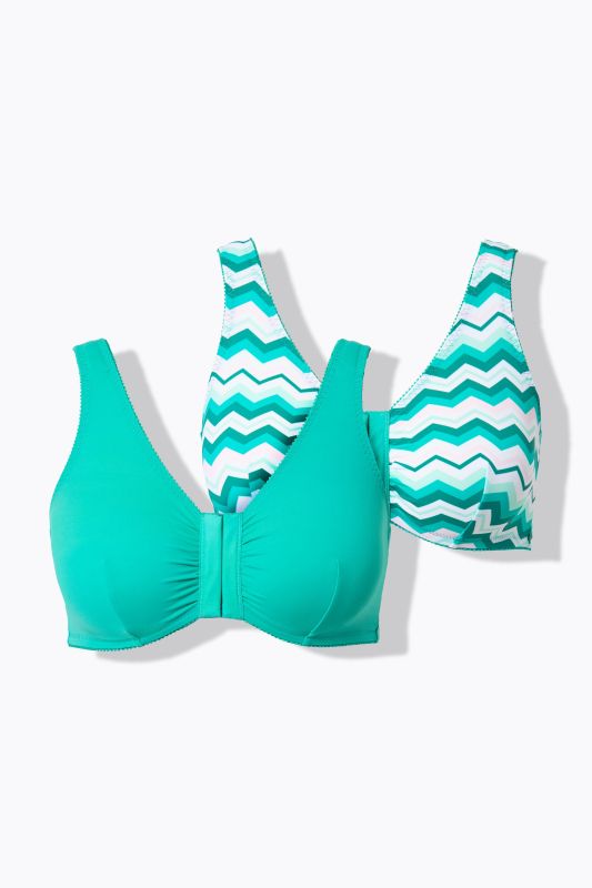 Bustiers, lot de 2, zigzag/uni, fermeture sur le devant, C/D