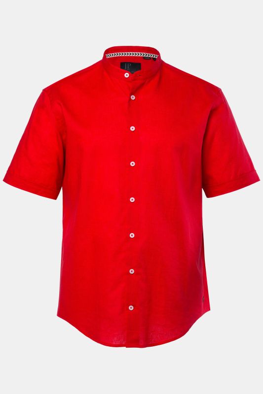 Chemise en lin mélangé, manches courtes et col officier, coupe Modern Fit