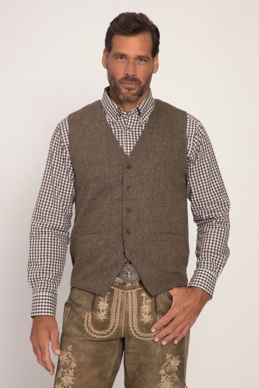 Gilet en tweed de costume bavarois, laine mélangée et motif Salt & pepper. Dos en maille