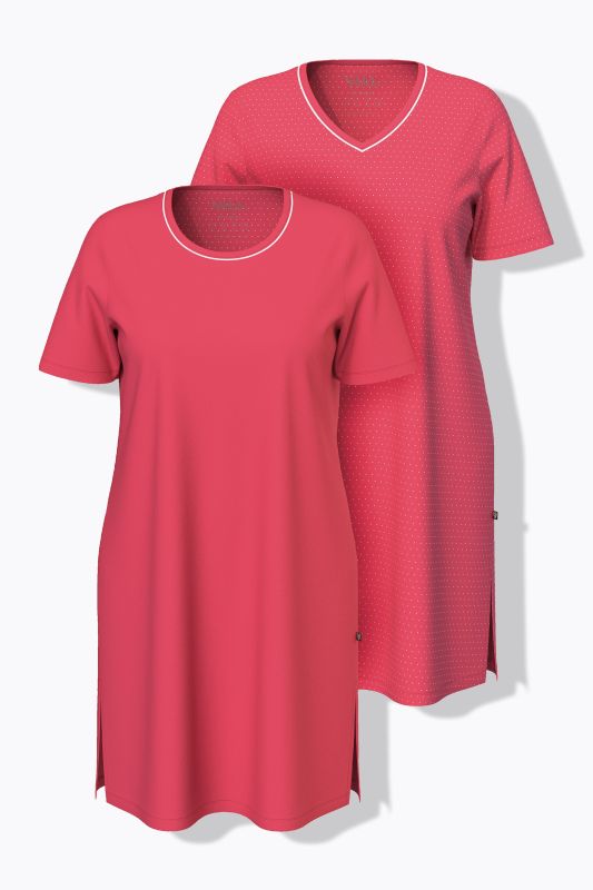 Lot de 2 chemises de nuit, décolleté rond/en V et manches courtes