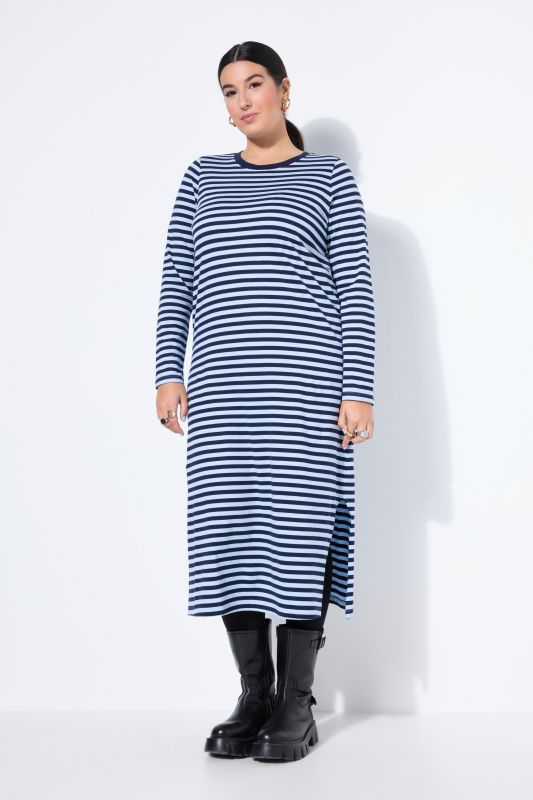 Robe maxi en jersey à rayures, coupe évasée, manche longues