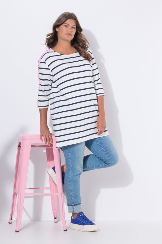 T-shirt rayé à manches longues et encolure bateau, OEKO-TEX