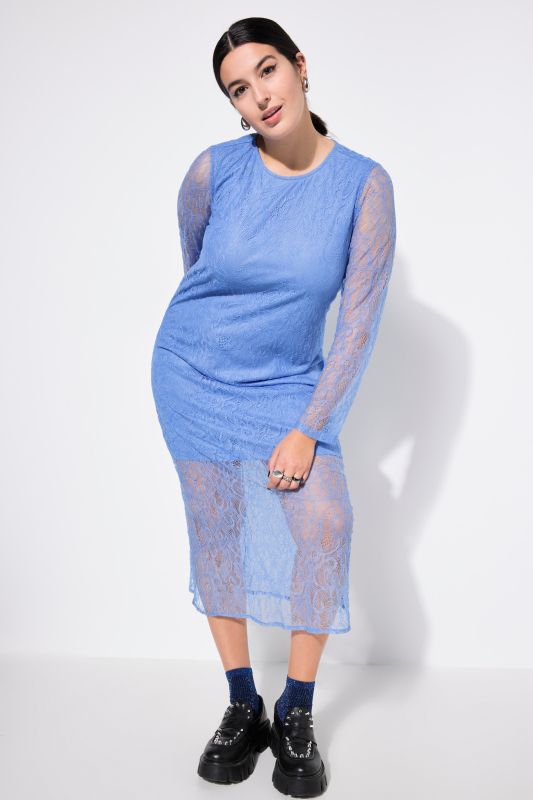 Robe midi , coupe Slim, dentelle, manches longues