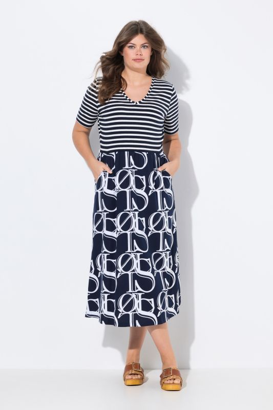 Robe en jersey à col V et manches 1/2, OEKO-TEX