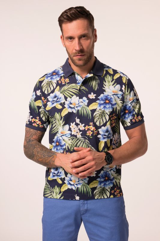 Polo JP 1880 en tissu piqué, manches courtes et imprimé all-over - jusqu'au 8 XL