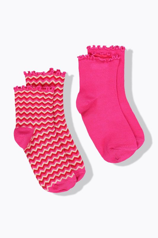 Lot de 2 paires de chaussettes, uni/motif chevrons, tige courte avec ruchés
