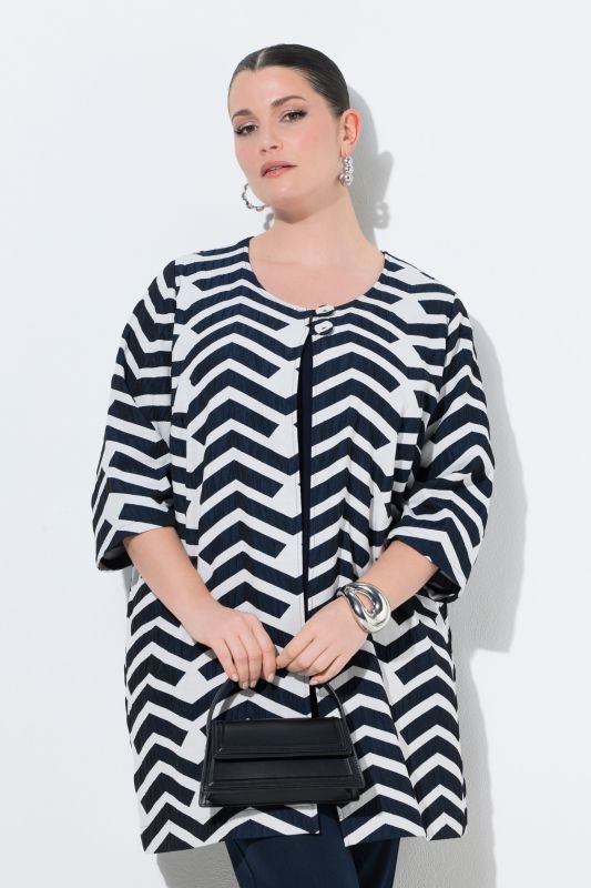 Veste manches longues et décolleté rond, motif graphique et pli d'aisance